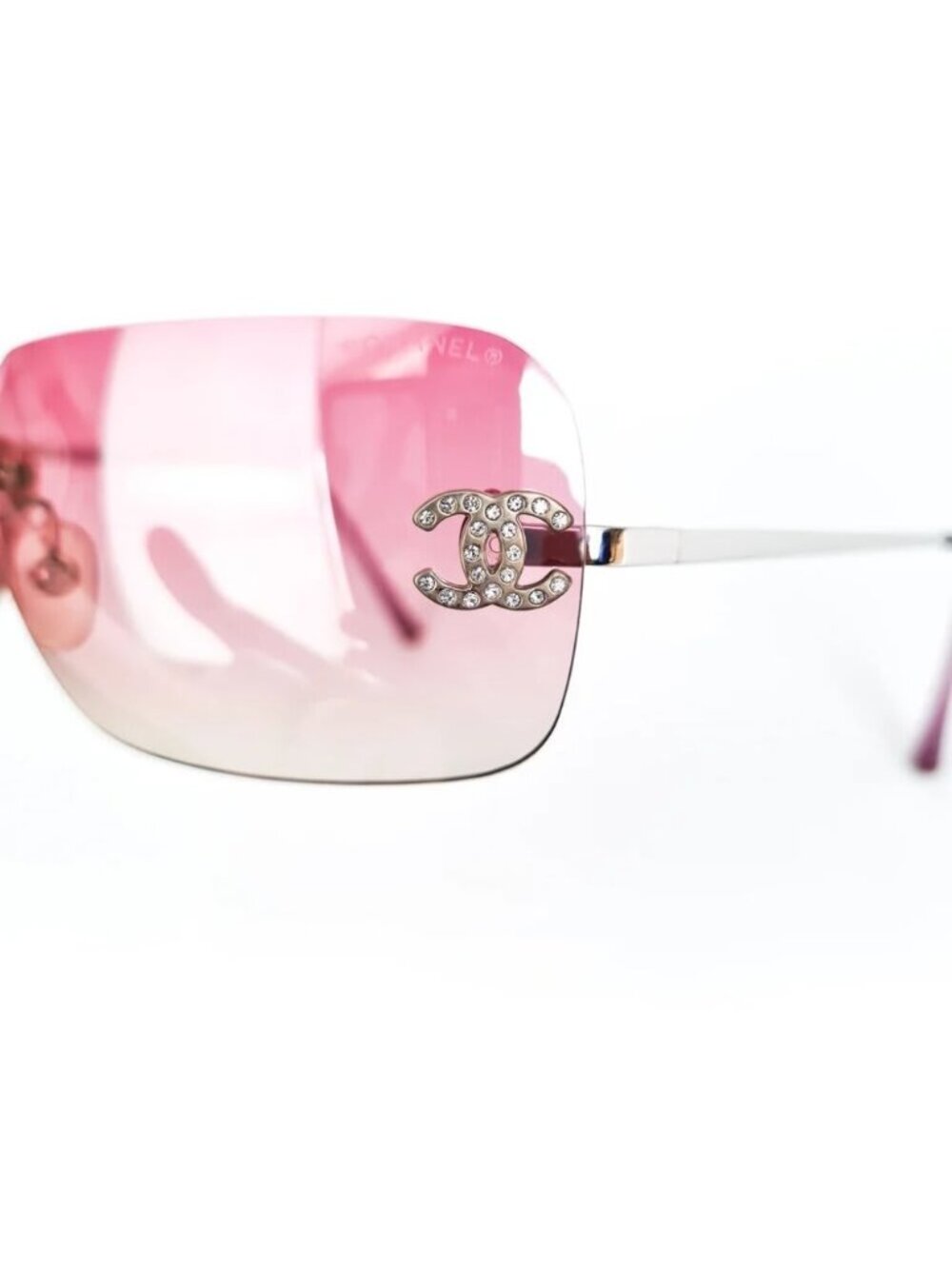 Chanel Vintage Sunglasses Rhinestone CC Logo Rimless Gradient Iridescent - Picture 4 of 10